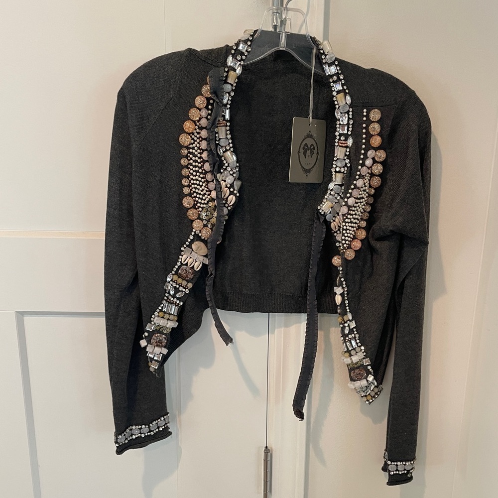 TOV bejeweled cardigan with tie closure NWT